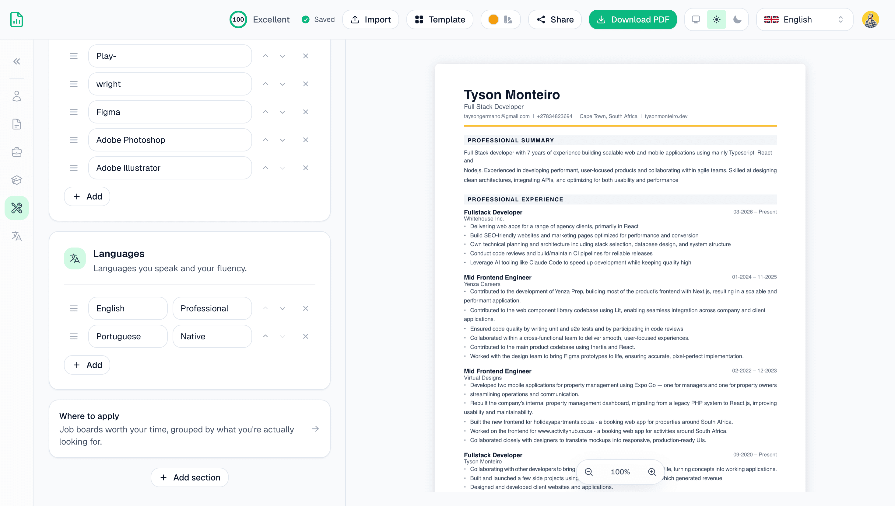Tyson CV Builder screenshot